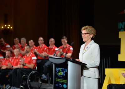 Kathleen Wynne, première ministre de l’Ontario, prononce une allocution à l’événement de lancement.