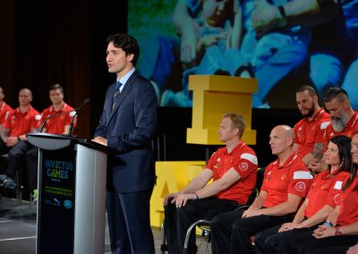 Le premier ministre Justin Trudeau prononce un discours à l’événement de lancement.